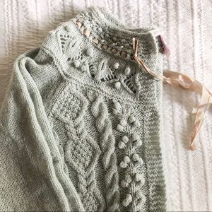 Rebecca Taylor mint pompon cardigan sweater